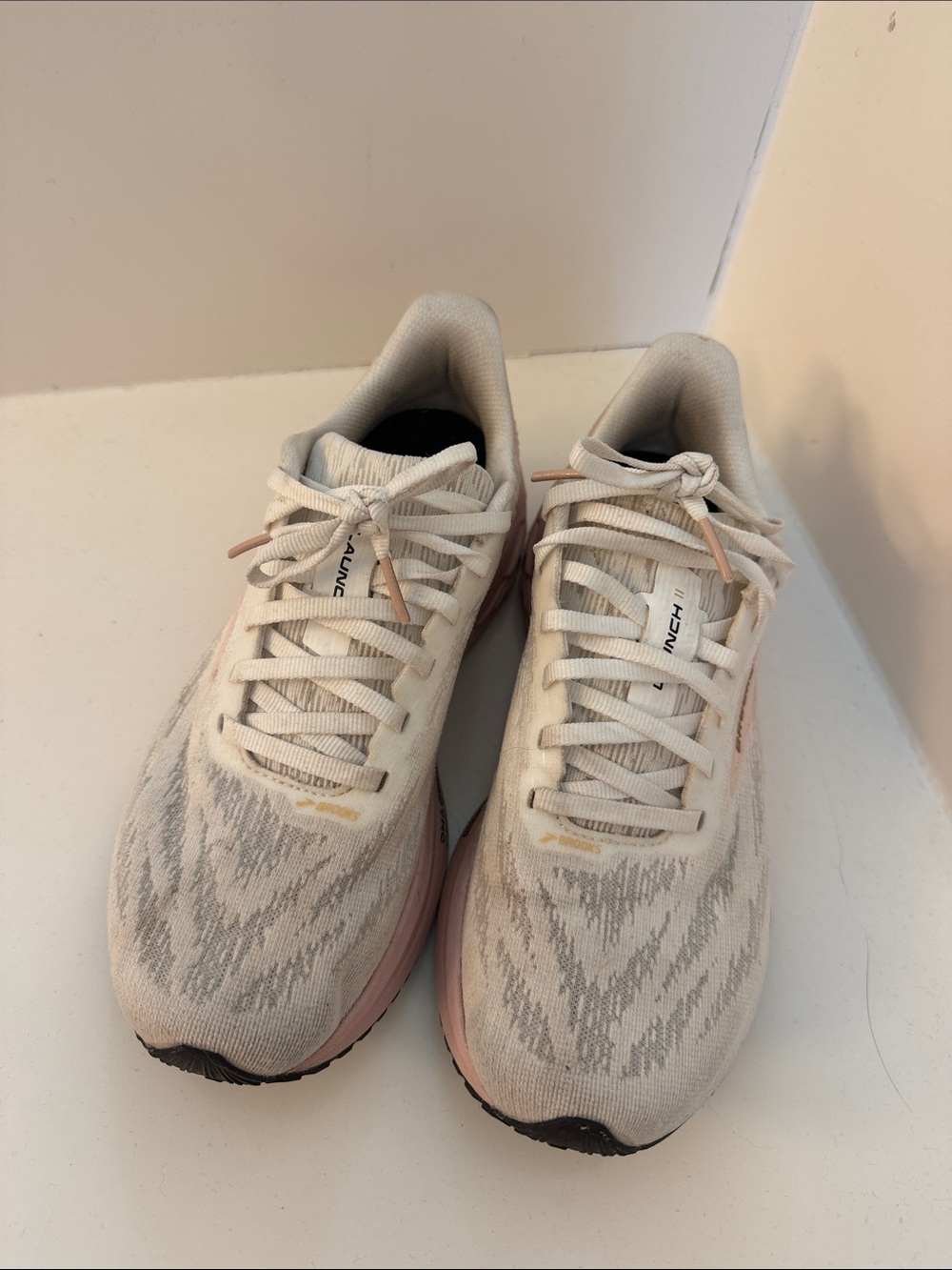 Women’s Brooks Launch Running Sneakers in Cream and Pink